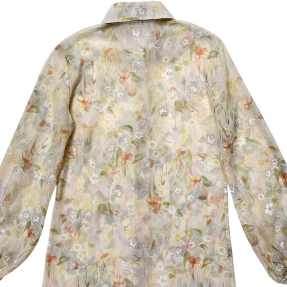 70s Vintage Lady Manhattan Blouse Semi Sheer Pastel Floral Pointed Collar. - Picture 4 of 8